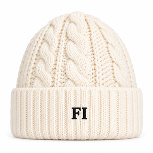 Wholesale Cream Cable Knit Beanie <b>Hat</b> with Folded Cuff and Embroidered Letter Logo Unisex Winter <b>Warm</b> Chunky Knitted Cap B2B USA - Product Image 1