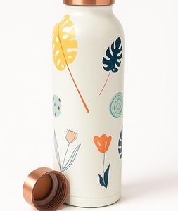 Bouteille d'eau en cuivre écologique de luxe à motif floral avec couvercle en cuivre, gourde de voyage portable - Product Image 1