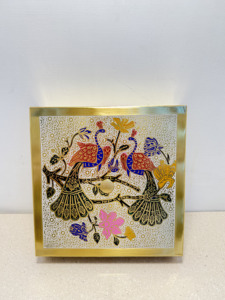 Premium Square Brass <b>Spice</b> <b>Box</b> with 9 Round Containers Painted Peacock Art Lid Luxury Indian Masala Dani Kitchen Organizer Set - Product Image 4