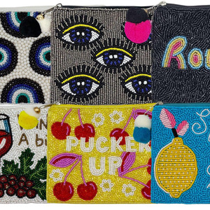 Wholesale Custom <b>Beaded</b> Slogan Pouch Handmade Embroidery Clutch Bag Party Evening Purse Trendy Luxury Designer Gift Zipper - Product Image 1