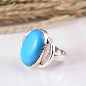 Handmade 925 Sterling <b>Silver</b> Blue Turquoise Open Band <b>Ring</b> Sleeping Beauty Arizona <b>Adjustable</b> Statement Jewelry Boho Hippie - Product Image 3
