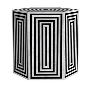 Royal Chevron bone inlay <b>table</b> Featuring a unique hexagonal shape and a subtle black <b>white</b> color a seat or a <b>side</b> for home decor - Product Image 1