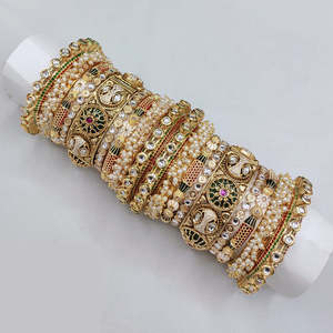<b>Charming</b> Kundan Meenakari and Pearl <b>Bangles</b> Set Designer Glam Finish Jewelry for Women Perfect for Weddings - Product Image 1