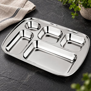 Plato de Comida Rectangular de Acero Inoxidable, Bandeja de Comida con Múltiples Compartimentos, Plato Pulido para Comedor Escolar - Product Image 1
