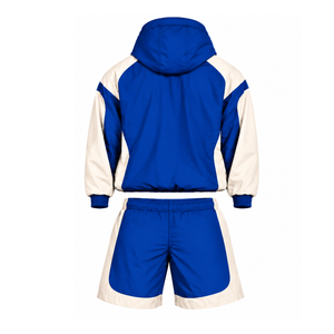 Mens Royal Blue Colorblock Nylon <b>Hoodie</b> Shorts Set Lightweight Quarter Zip Athletic Fitness Training <b>Running</b> Casual Outfit - Product Image 2