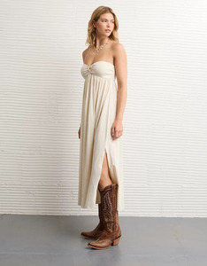 Elegant Strapless Maxi Dress In <b>Cream</b> Color Sheath Silhouette Fitted Formal Wear Woven Fabric 2026 Summer Dress - Product Image 2