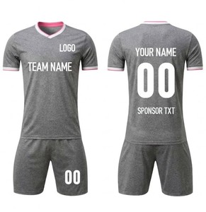 Ensemble de maillots de football gris personnalisables, col en V, manches courtes, polyester respirant, unisexe, adulte, nom et numéro de l'équipe, impression sublimée - Product Image 4