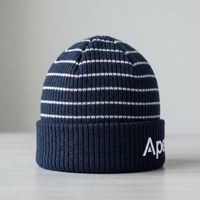 Bonnet tricoté rayé bleu marine pour homme, bonnet d'hiver à revers, unisexe, style streetwear, bonnet ajusté, logo personnalisé, vente en gros, accessoire de mode