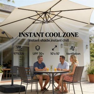 Sombrilla de Terraza Color Crema con Base, Juego de Sombrilla y Base para Patio Exterior - Product Image 4