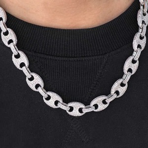 Collier pour homme en chaîne cubaine forme grain de café, plaqué or massif 10K 16mm, bijoux hip-hop, diamant VVS cultivé en laboratoire, plaqué rhodium - Product Image 2