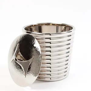 Aluminium Ice Bucket Vertical Stripes Design Modern Tabletop Kitchen Storage <b>Container</b> Durable Metal Handicraft Handmade - Product Image 2