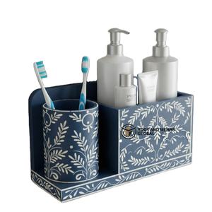 Organizador de Baño de Pared con Incrustaciones de Hueso Azul de Lujo, Estante de Almacenamiento con Diseño Floral - Product Image 2