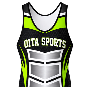 Men Neon Green Black Sublimated Wrestling Singlet Digital Print Polyester Wrestling Suit <b>Athletic</b> Performance Sports Clothing - Product Image 4