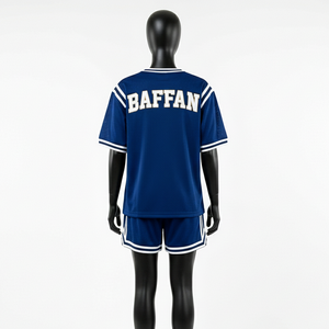 Conjunto Deportivo Profesional de Malla de Poliéster Suave, Diseño con Paneles Laterales Azules y Blancos, Logotipo Personalizado con Serigrafía, Uniforme de Entrenamiento para Mujer - Product Image 2