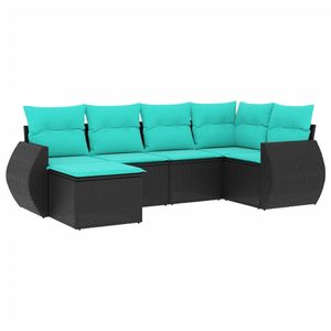 Juego de sofás de patio de ratán sintético negro de 6 piezas con cojines, muebles de exterior - Product Image 2