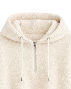 Custom Textured Fleece Cropped Hoodie Quarter Zip Adjustable Drawstring Hem Casual Streetwear Warm <b>Pullover</b> <b>Men</b> Custom Logo - Product Image 5