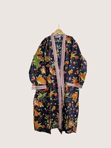 Bata Larga Estampada Floral para Mujer, Manga Larga, Cuello en V, 100% Poliéster, Suave, Informal, para Primavera, con Cierre de Cordón - Product Image 2