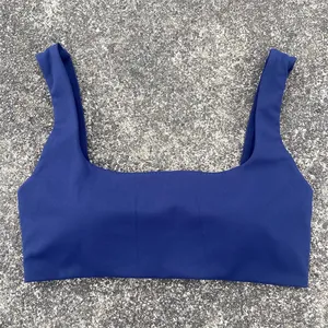 Women Seamless Racerback Sports <b>Bra</b> Medium Support Scoop Neck Solid Color Yoga Top Spandex Polyester <b>Blue</b> Pink Black - Product Image 4