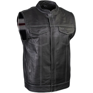 Chaleco de Motocicleta de Cuero Negro Clásico para Hombre Samroz Sports con Forro Interior de Franela - Product Image 1