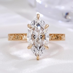 Bague de fiançailles solitaire en or massif 18 carats avec diamant synthétique standard de 2 carats, couleur F, clarté VS1, taille marquise, certifiée IGI - Product Image 3
