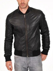Soft <b>Sheepskin</b> Genuine Quilted Bomber <b>Jacket</b> for Men - Product Image 1