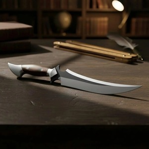 Cuchillo de cocina hecho a mano de acero inoxidable J2 con mango de madera, hoja con punta de clip, acabado pulido, para uso con la mano derecha, tipo Bowie. - Product Image 5