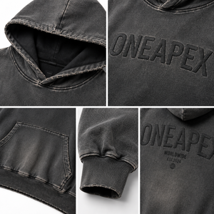 Sudadera con Capucha Extra Grande para Hombre, Color Negro Lavado, con Logotipo en Relieve, Estilo Urbano, de Algodón y Felpa - Product Image 4