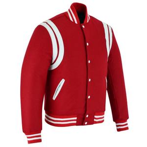Blouson universitaire OEM 2026 en laine rouge avec bandes en cuir blanc, logo frontal, coupe-vent, respirant, chauffant pour l'hiver – Nouvelle collection à succès - Product Image 4