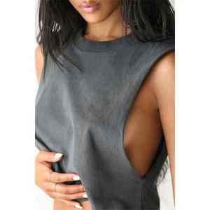 Camiseta sin mangas para mujer, estilo crop, holgada, de algodón, para gimnasio, informal, para fitness, entrenamiento, proveedor OEM - Product Image 2