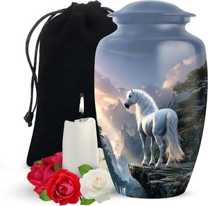 Urna Funeraria para Mascotas con Diseño de Caballo Morado, Urna Grande de Aluminio Personalizable con Acabado Pulido Brillante de Primera Calidad para Cenizas Humanas - Product Image 3