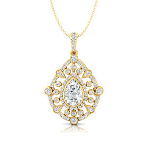 Pendentif solitaire en or massif 14K 18K avec diamant de laboratoire taille poire de 2 carats et halo de diamants d'appoint, certifié IGI, bijoux fins pour femmes - Product Image 1
