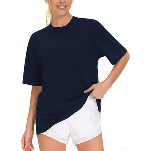 Camisetas de Algodón Lisas de Cuello Redondo y Hombros Caídos para Mujer, Tallas Grandes, Venta al por Mayor - Product Image 1