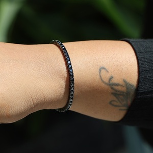 Black Diamond Tennis <b>Bracelet</b> Unisex 6.75 Inch Sterling Silver Rose Gold Plated Lab Grown Chain Link <b>Bangle</b> Romantic Wedding - Product Image 5