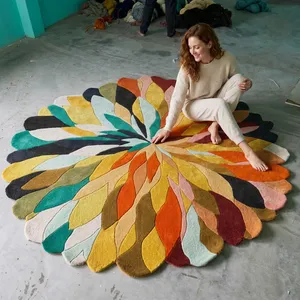 Abstract Hand Tufted Wool <b>Thin</b> Custom Area <b>Rug</b> Bohemian Style Plush Medium Pile Bedroom Dining Room Washable Polypropylene - Product Image 1