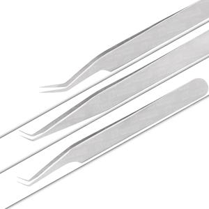 Pinzas para extensión de pestañas de alta calidad con etiqueta privada, pinzas curvas rectas, pinzas para pestañas con punta de fibra - Product Image 1