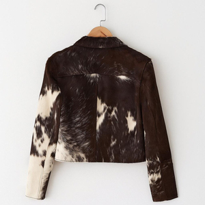 Chaqueta de piel sintética para mujer, estampado de vaca, cuello vuelto, manga larga, cierre de cremallera, longitud corta, ropa informal de otoño - Product Image 6