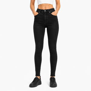High Waist Skinny Black <b>Denim</b> Jeans Full Length Solid Color Casual Style Women's Pants Breathable Fit Autumn Wear - Product Image 1