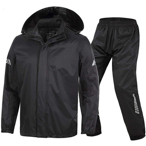 Conjunto Impermeable de Alta Visibilidad con Certificación CE, Chaqueta con Capucha y Pantalones, Unisex, de Nailon Negro, Transpirable y Resistente al Viento, para Trabajo - Product Image 2