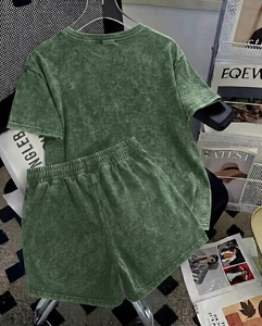 Women 2-Piece Set Green Floral Print Short Sleeve Top With Shorts Casual Loose Fit Spring Summer Wear - Product Image 2