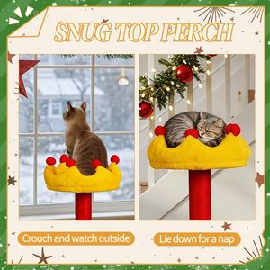 29.5in Christmas Themed Multi-Level Cat Tower Plush Cat Tree with Sisal Scratching Posts and Crown Perch for Pet Cats - Product Image 6