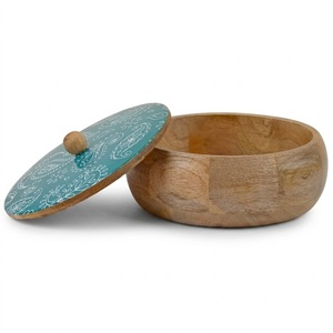Handcrafted Mango Wood Chapati Box with Enamel Paisley Lid Premium Round Roti Casserole Hot Pot for Kitchen & <b>Dining</b> <b>Table</b> - Product Image 1