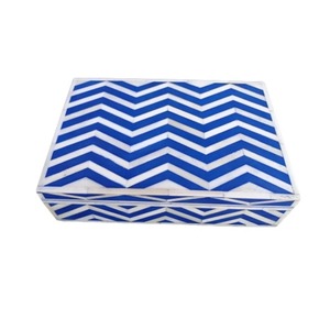 Handmade Bone Inlay Chevron <b>Box</b> Blue & White Zigzag Geometric Design Pattern Luxury Jewelry <b>Trinket</b> Decorative Storage <b>Box</b> - Product Image 3
