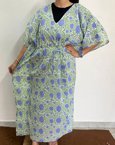 Vestido Kaftan de Algodón Suave y Transpirable para Mujer con Elegantes Estampados Florales Étnicos - Product Image 1