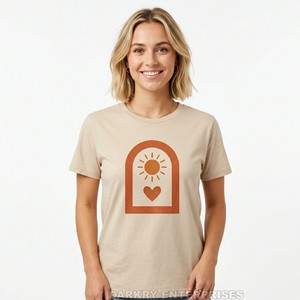 Boho Minimalist Sun Women T Shirt Custom Earth Tone Graphic Tee Manufacturer Beige Cotton <b>Aesthetic</b> Lady Vintage Summer <b>Top</b> - Product Image 1