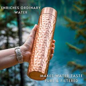 Hand Hammered <b>Copper</b> Drinking Water Bottle With <b>Copper</b> <b>Screw</b> Cap Artisan Metal Bottle For Wellness Travel Home Office Use - Product Image 1