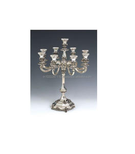 Silver tone aluminum candelabra candle holder <b>for</b> vintage theme wedding party events and elegant interiors - Product Image 4