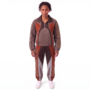 Ensemble de survêtement colorblock personnalisé pour femme, vert foncé et bleu marine, veste zippée, pantalon élastique, tenue de sport décontractée - Product Image 6