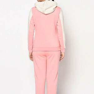 Women Color Blocking Hooded Tracksuit Full Sleeve Casual Elastic Waist <b>Pink</b> Cotton <b>Sweatshirt</b> And Pants Set - Product Image 2