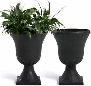 Urne de jardin en métal noir avec base carrée, pot de fleurs extérieur sculpté à la main pour plantes vertes, urne de jardin en aluminium - Product Image 5