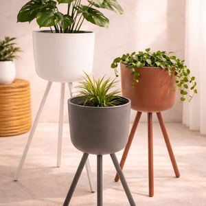 Ensemble de jardinières sur pied en fil métallique, revêtement poudré, durable, multi-usages, pour l'extérieur et l'intérieur, avec drainage - Product Image 1